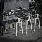 Rectangular Black Wood White Metal Four-Legged Bar Table Seat of 4
