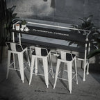 Rectangular Black Wood White Metal Four-Legged Bar Table Seat of 4