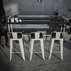 Rectangular Black Wood White Metal Four-Legged Bar Table Seat of 4