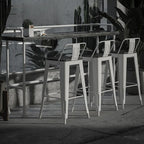 Rectangular Black Wood White Metal Four-Legged Bar Table Seat of 4
