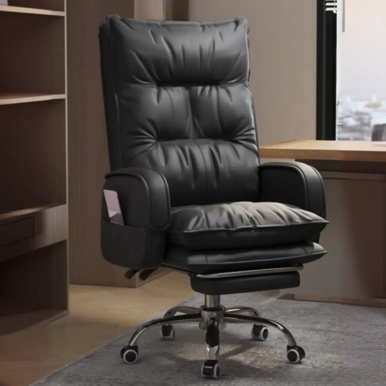 Adjustable Leather Coffee Lumbar Support Swivel Office Chair