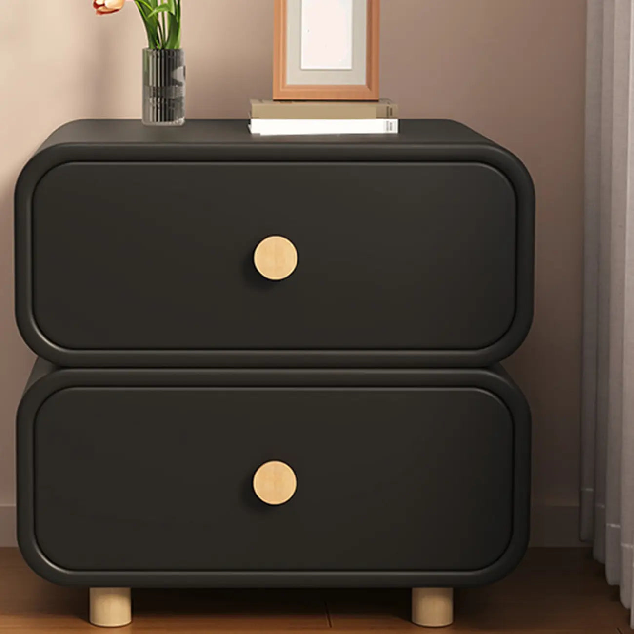 Bedroom Off-White Wooden Two Drawer Nightstand