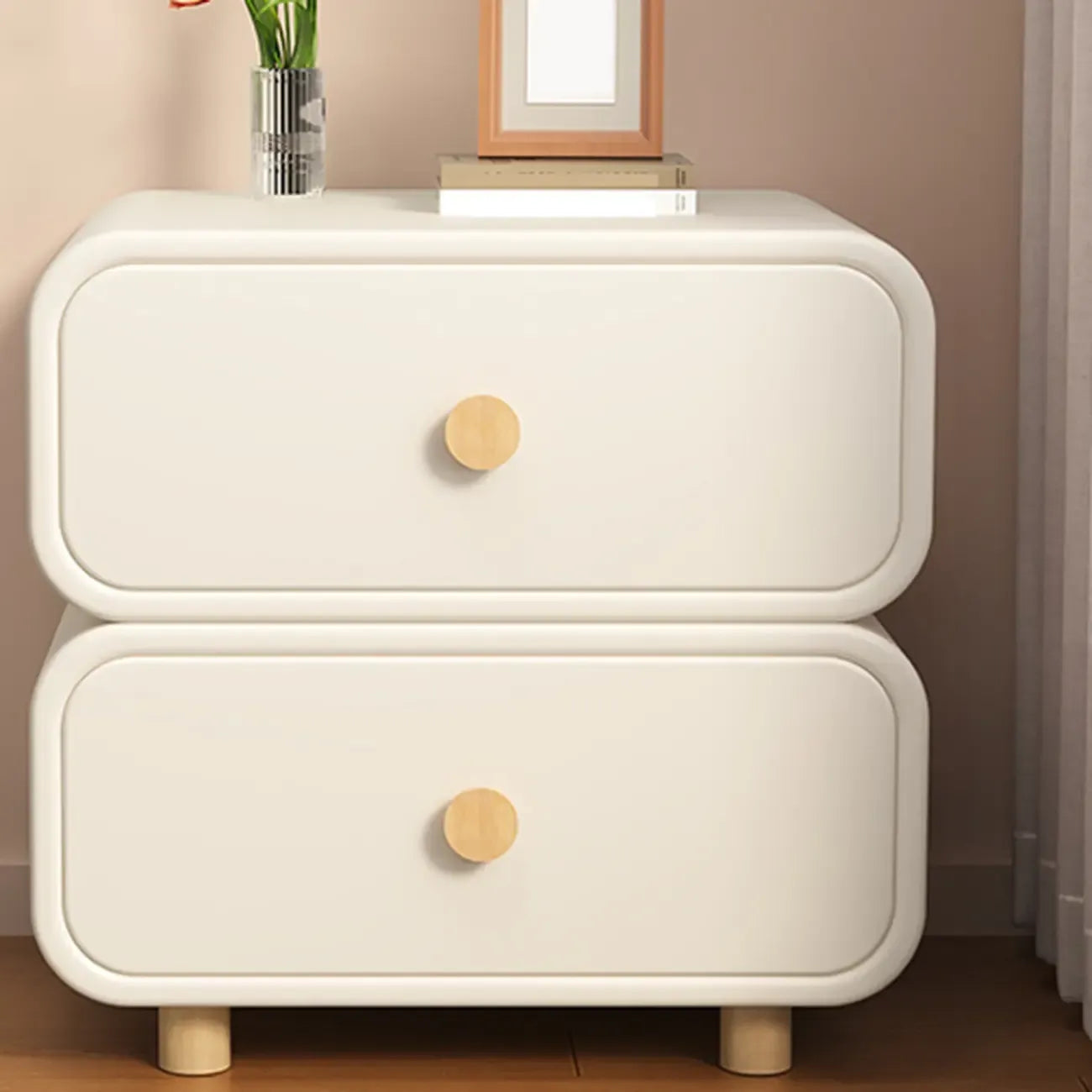 Bedroom Off-White Wooden Two Drawer Nightstand