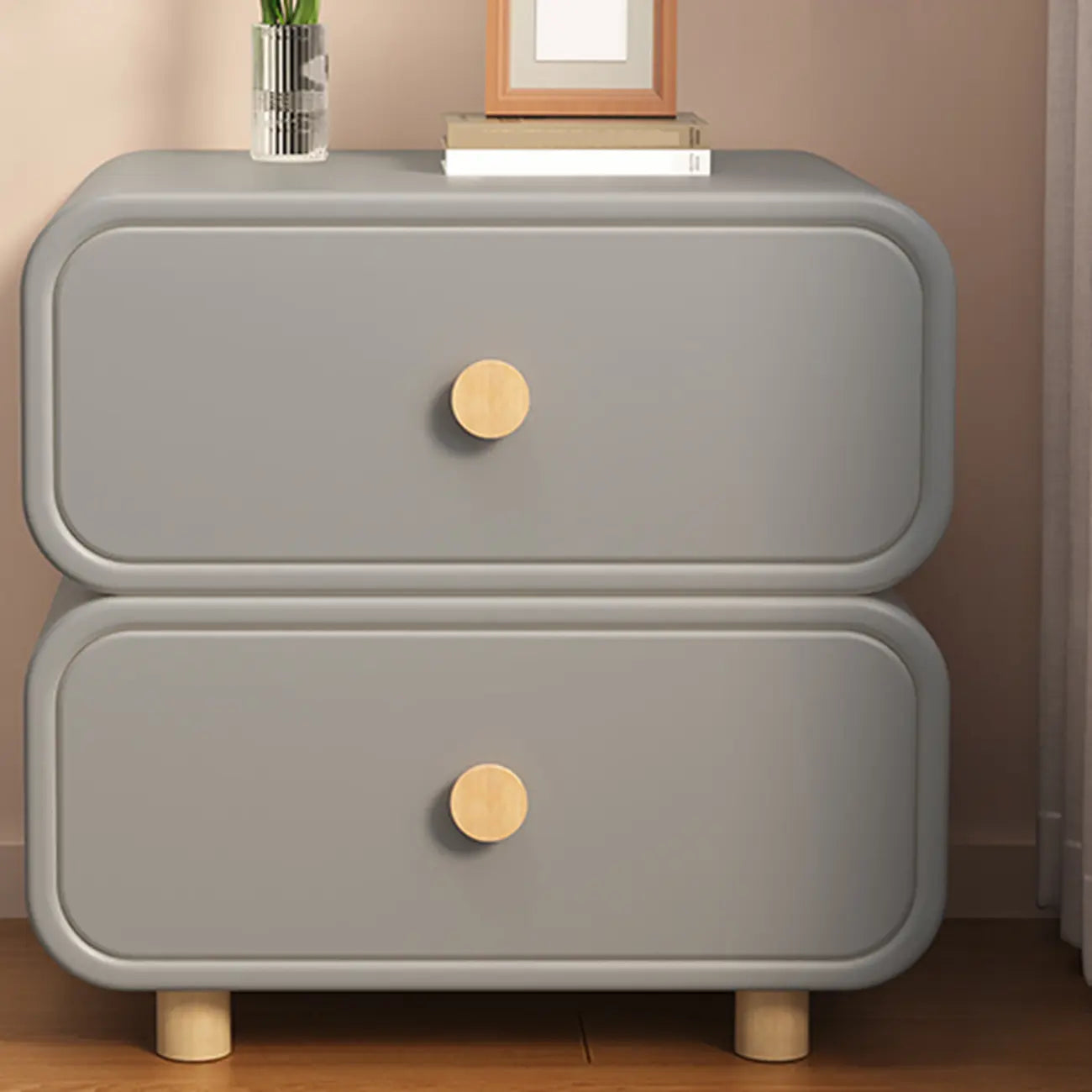 Bedroom Off-White Wooden Two Drawer Nightstand