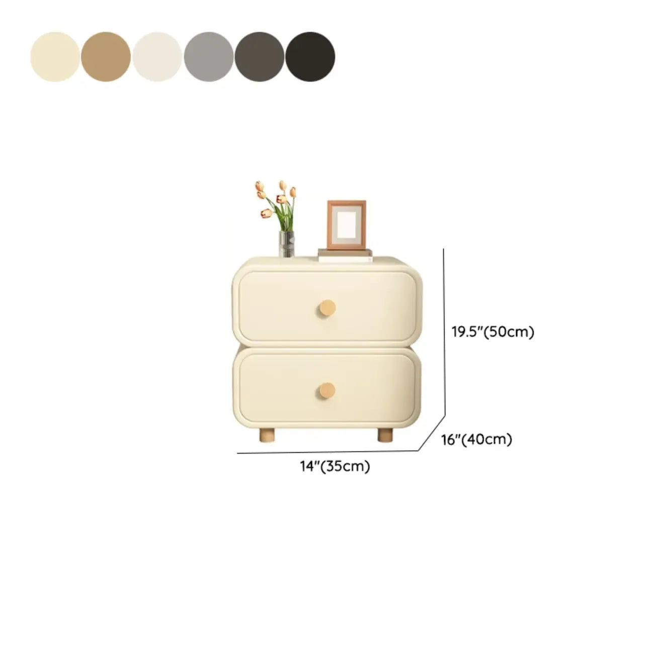 Bedroom Off-White Wooden Two Drawer Nightstand