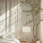 Geometric Silk Pendant Light for Bedside Adjustable Height