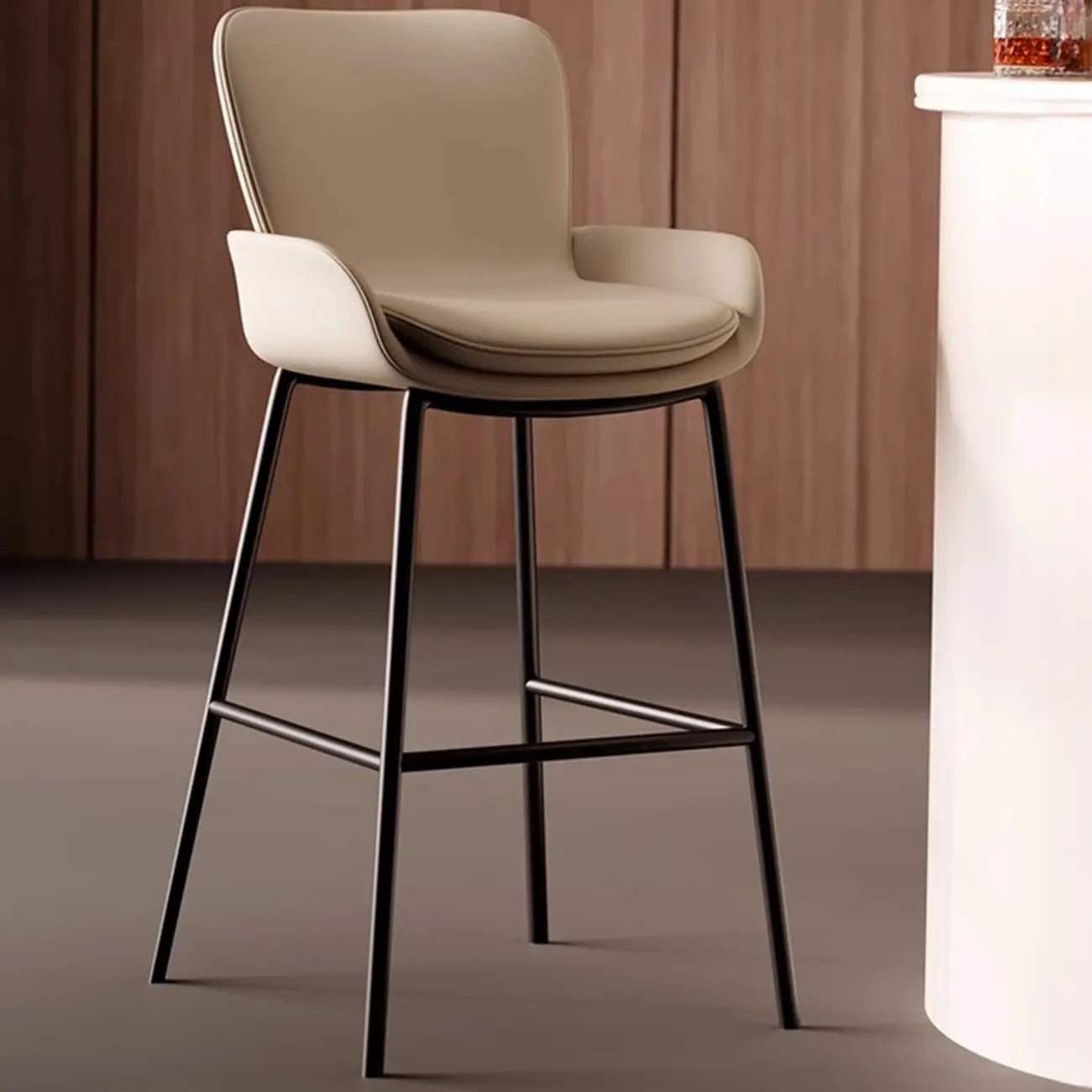 Coffee Bucket Four Legs Leather Counter Bar Stools