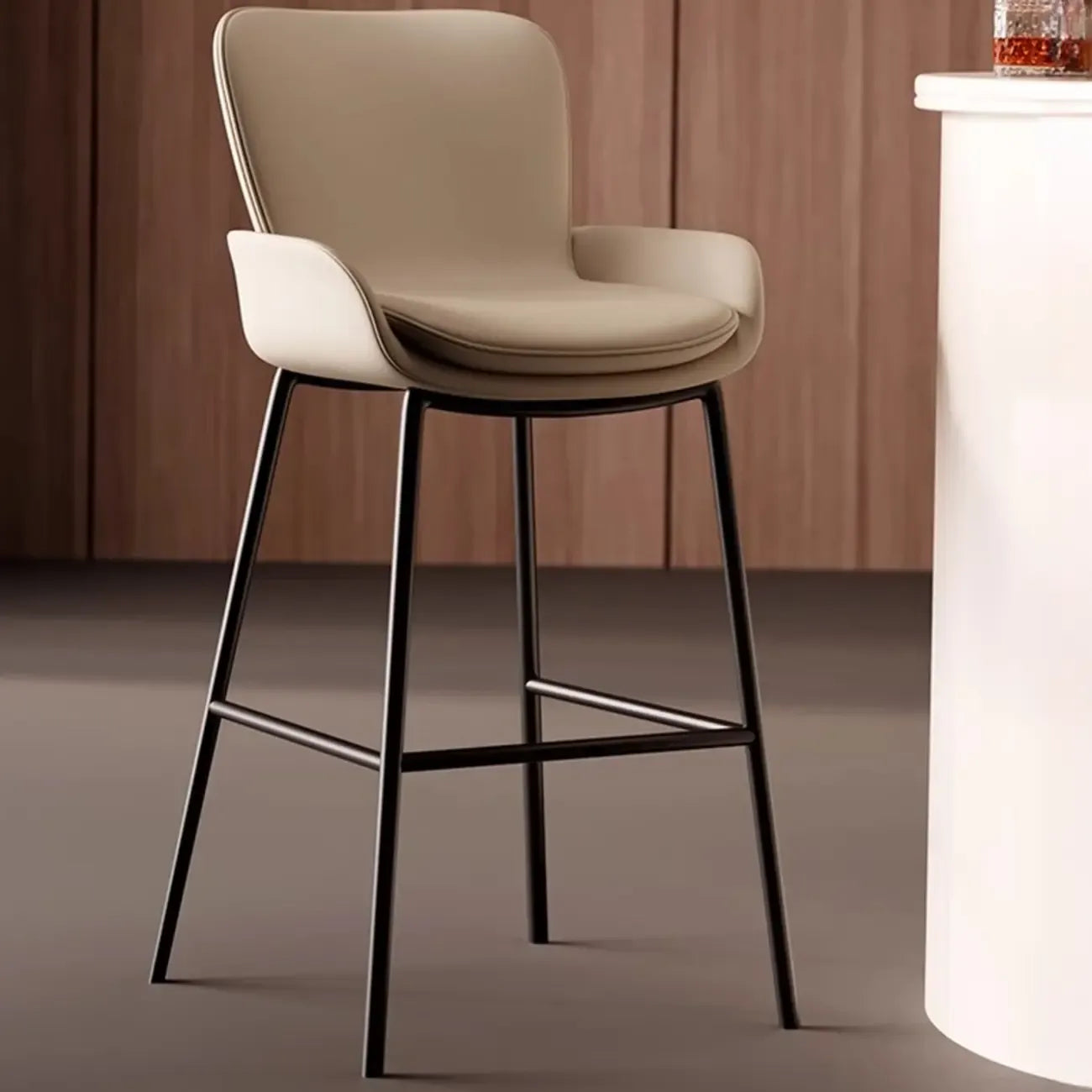 Coffee Bucket Four Legs Leather Counter Bar Stools