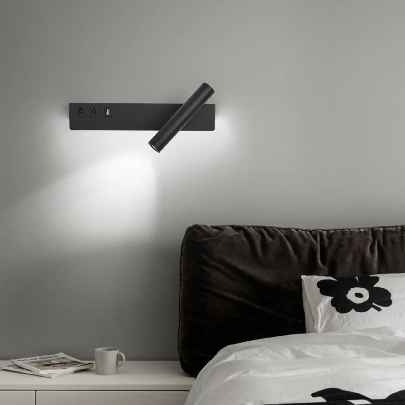 Minimalist Modern Wall Sconce with USB & Rotatable Spotlight
