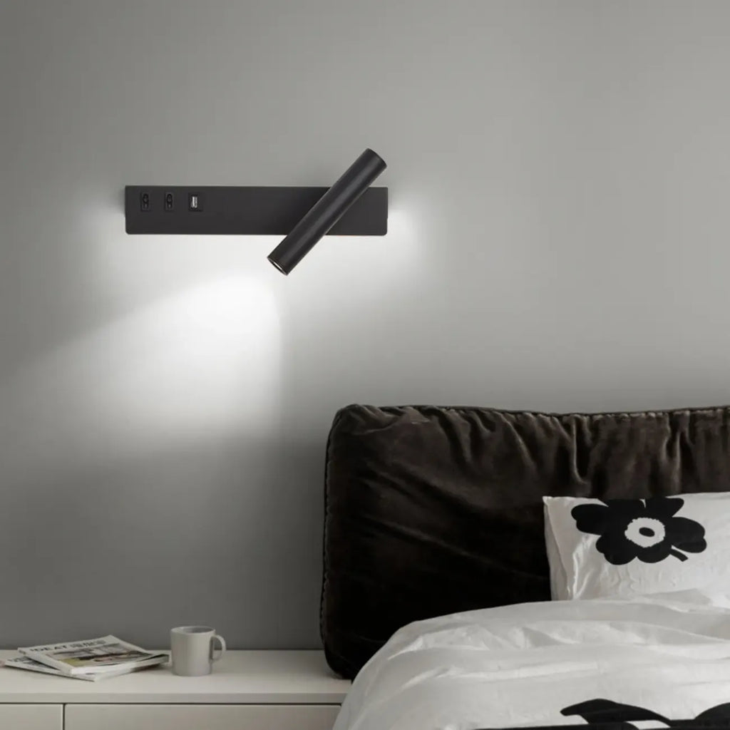 Minimalist Modern Wall Sconce with USB & Rotatable Spotlight