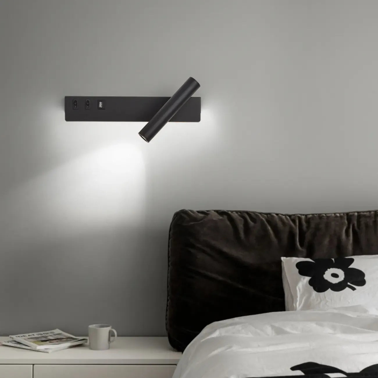 Minimalist Modern Wall Sconce with USB & Rotatable Spotlight