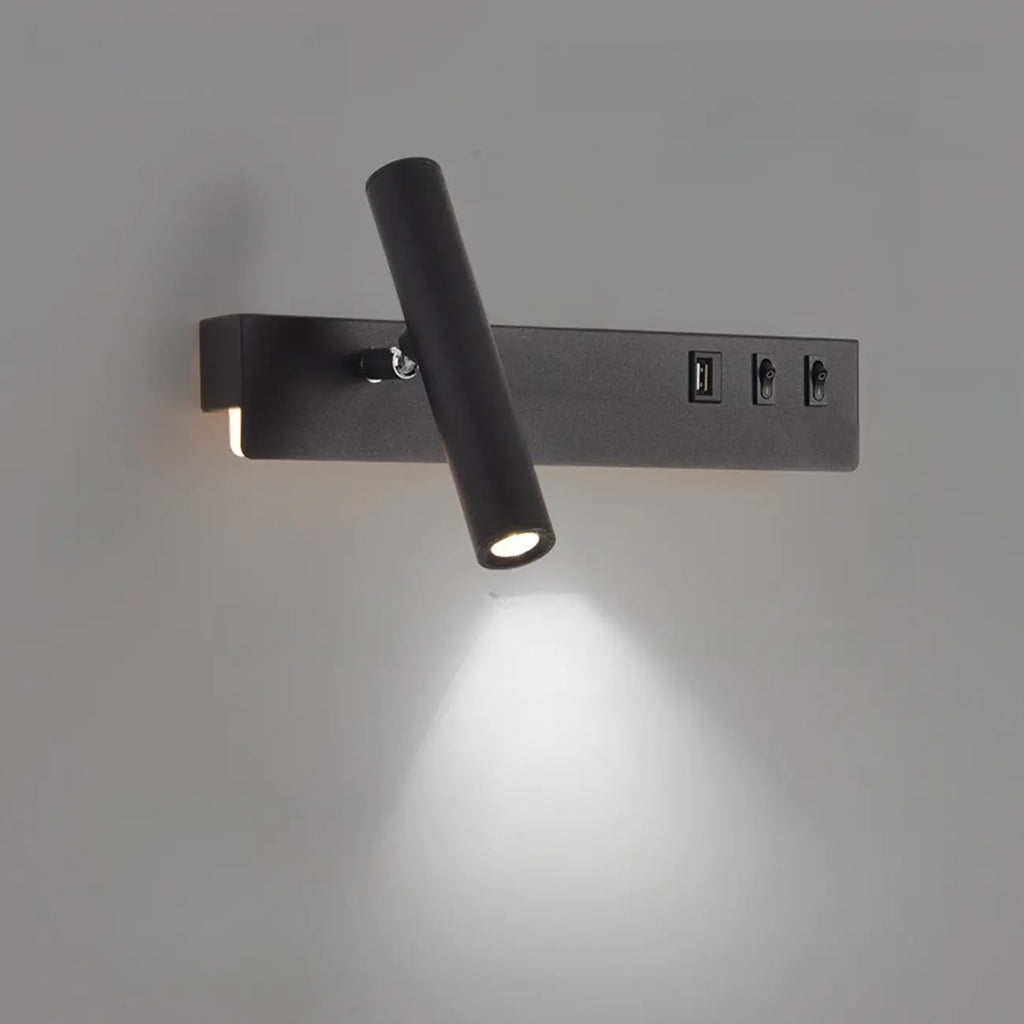 Minimalist Modern Wall Sconce with USB & Rotatable Spotlight