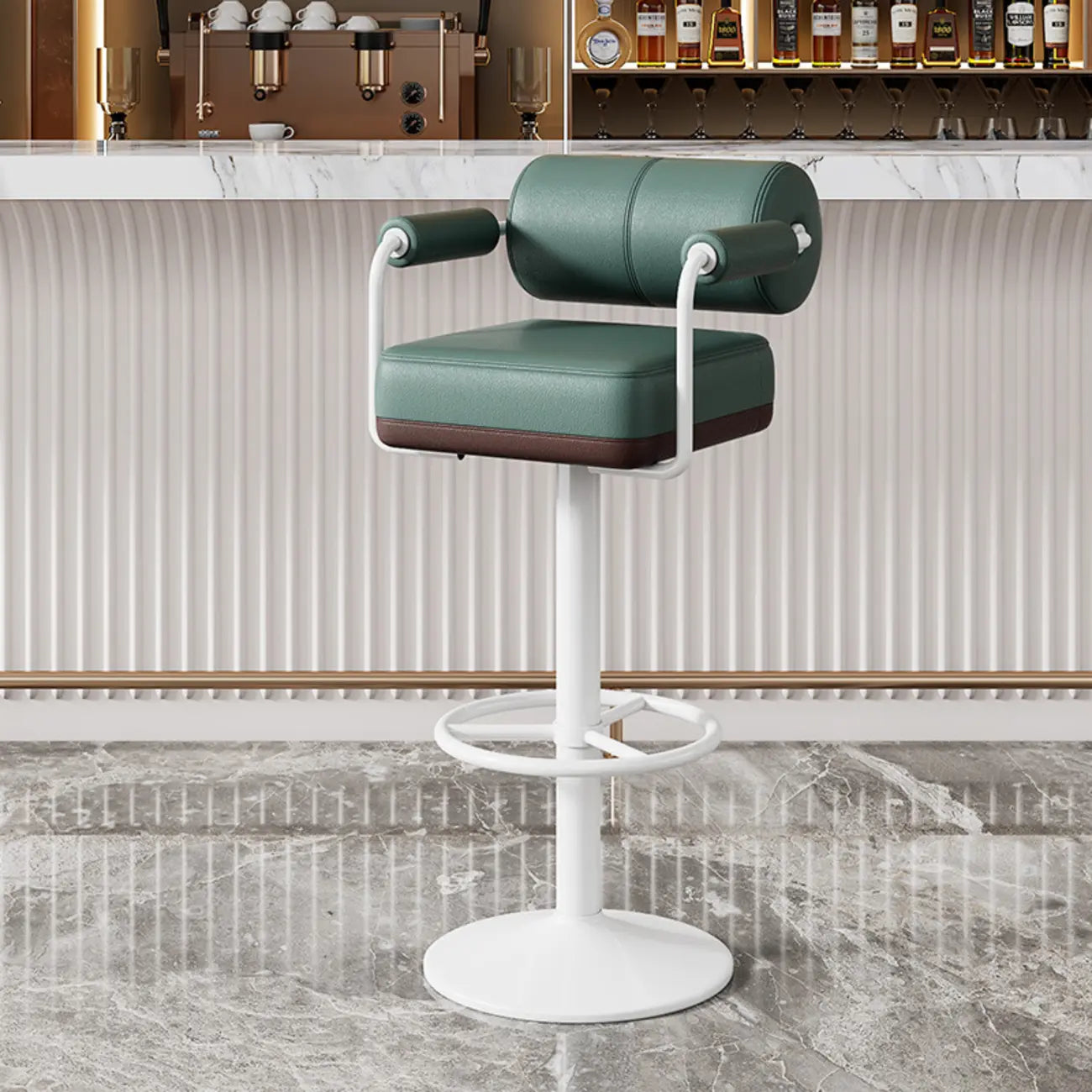 Square Adjustable Leather Gold Legs Swivel Bar Stools