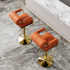 Square Adjustable Leather Gold Legs Swivel Bar Stools