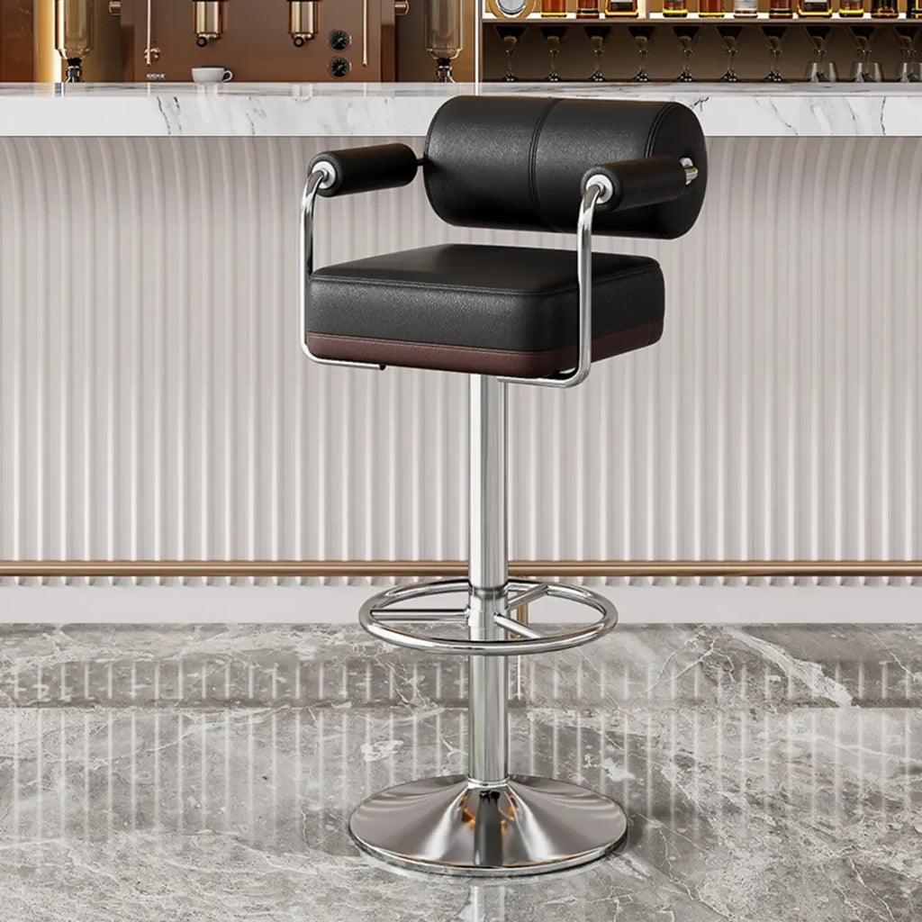 Square Adjustable Leather Gold Legs Swivel Bar Stools