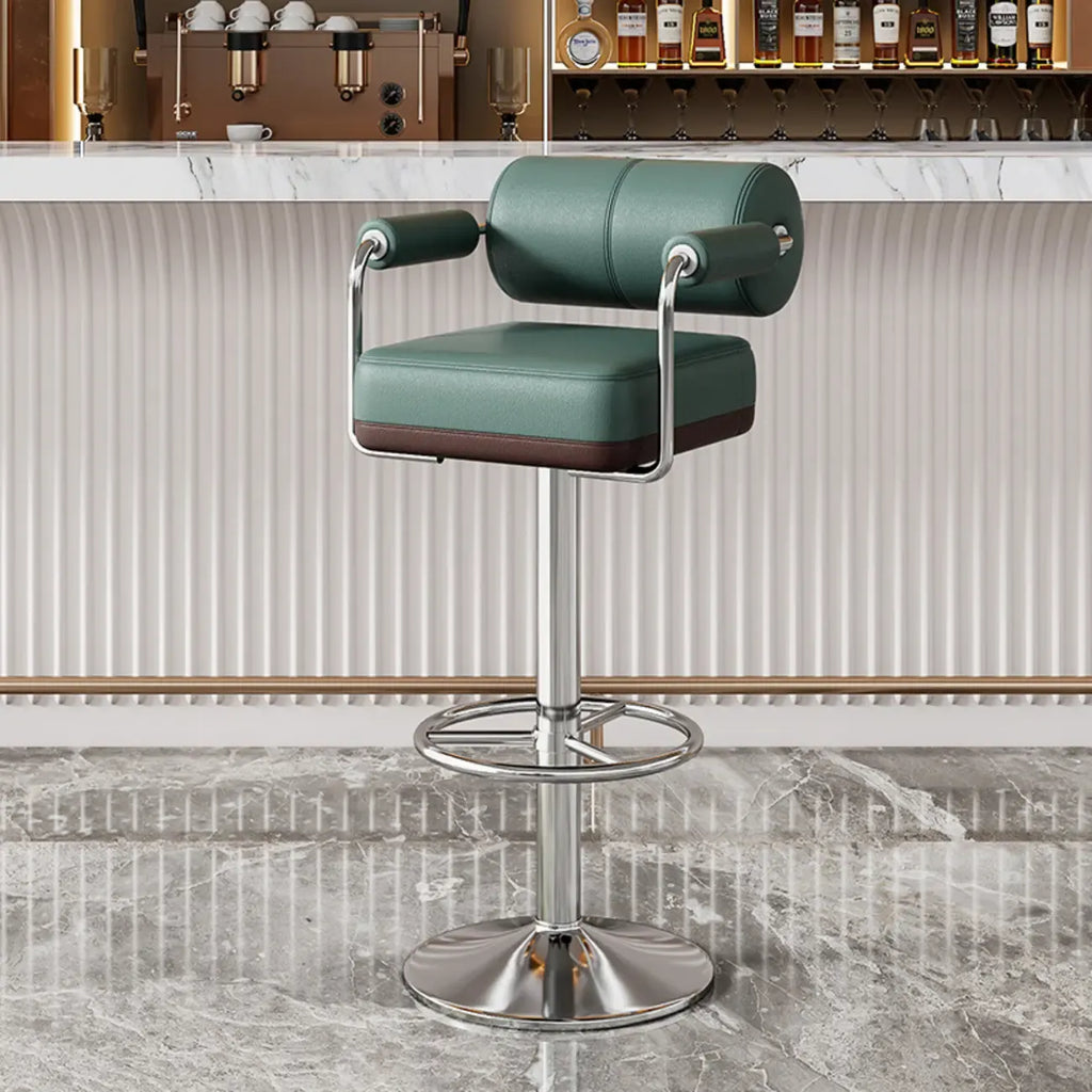 Square Adjustable Leather Gold Legs Swivel Bar Stools