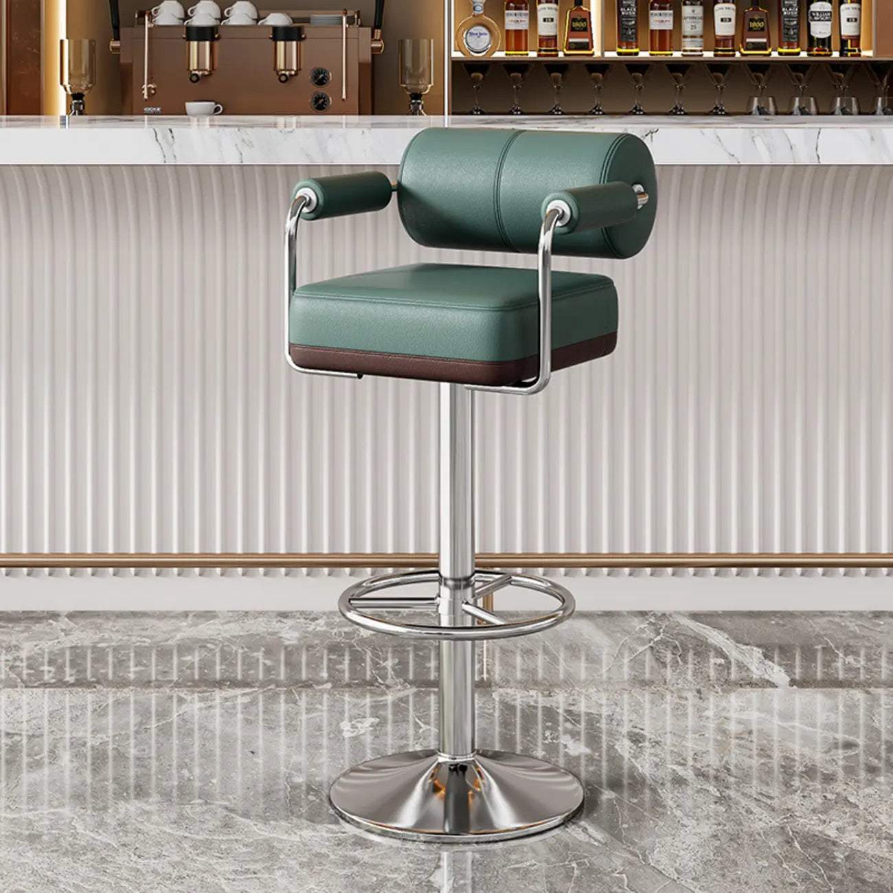 Square Adjustable Leather Gold Legs Swivel Bar Stools