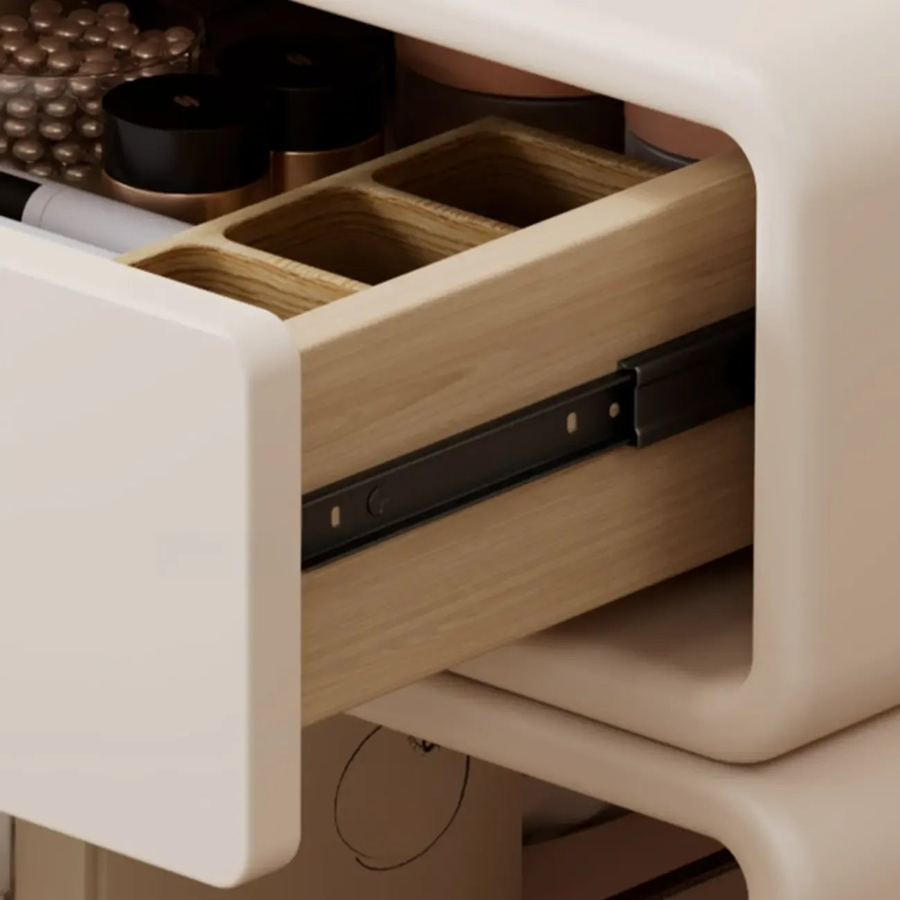 Durable Sleek Edge Wood Cream Bedside Cabinet Nightstand