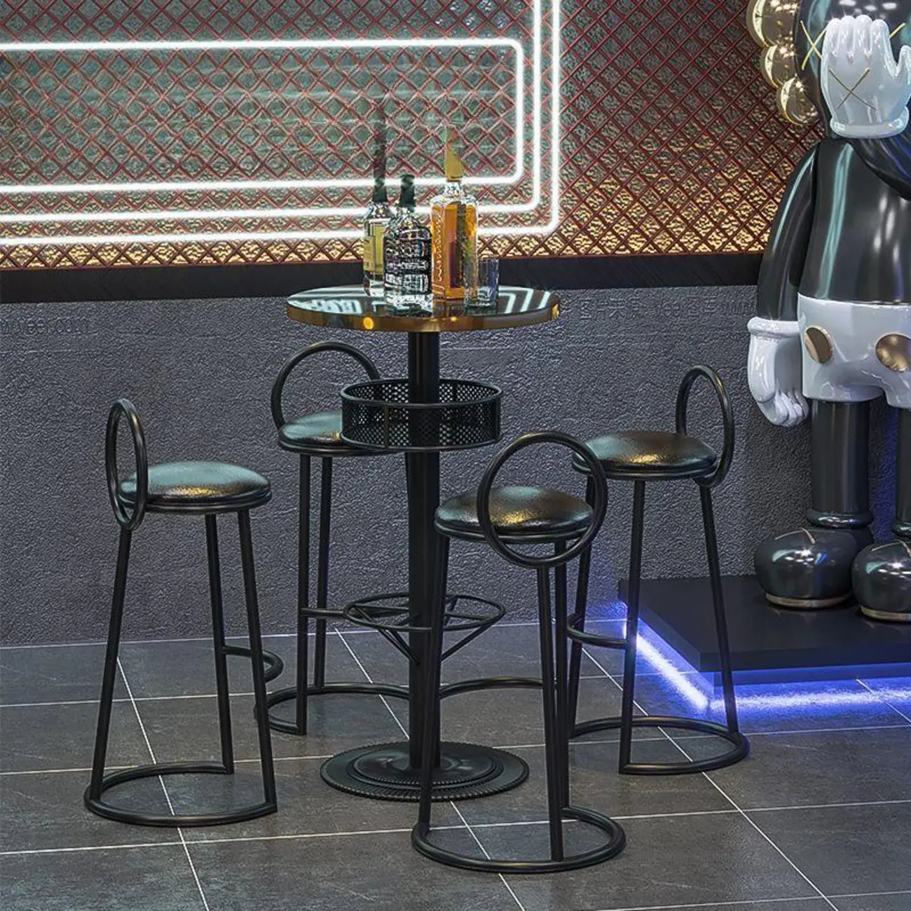Sleek Glossy Black Wood Metal Bar Tables for Bar