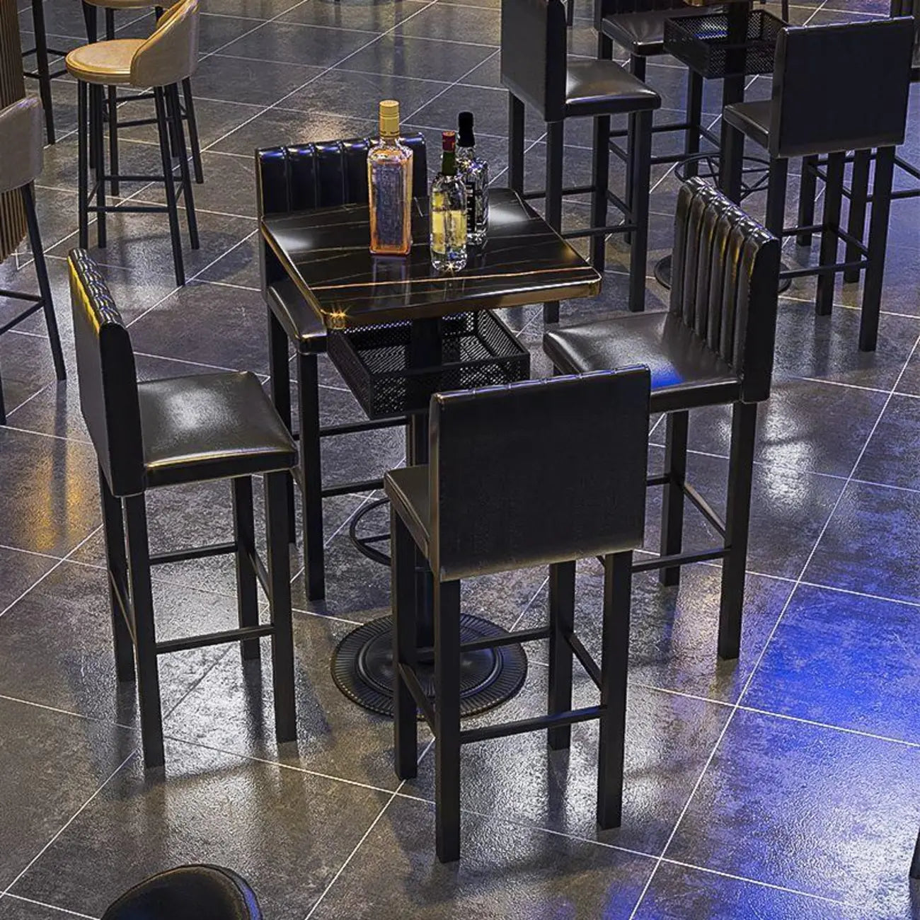 Sleek Glossy Black Wood Metal Bar Tables for Bar