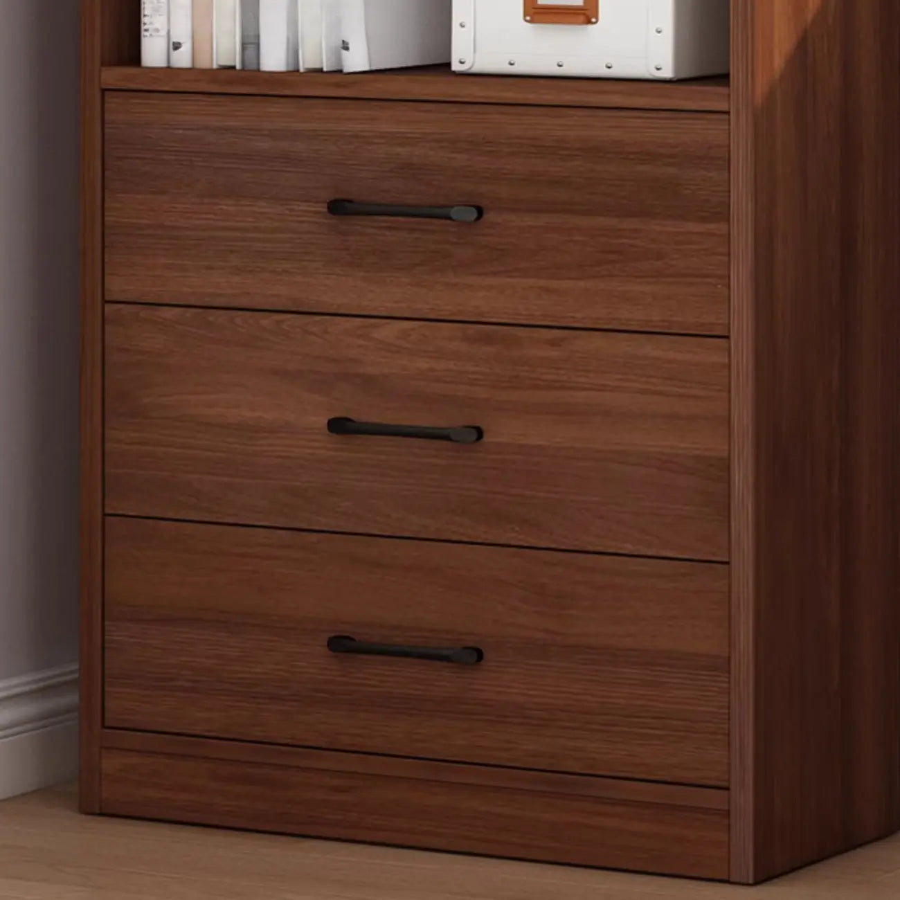 Classic Brown Wooden Vertical 3 Drawers Storage Bookcase