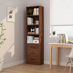 Classic Brown Wooden Vertical 3 Drawers Storage Bookcase