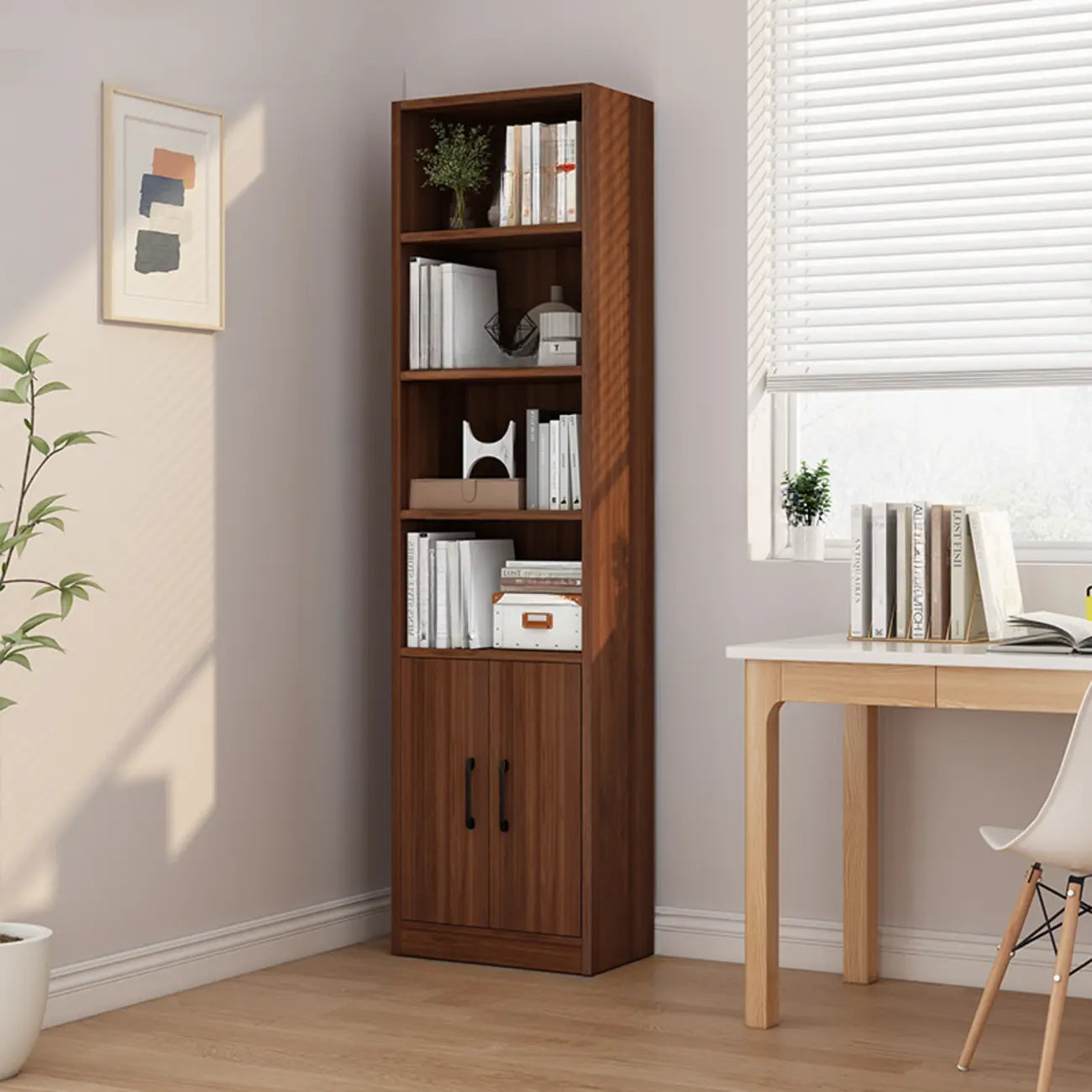 Classic Brown Wooden Vertical 3 Drawers Storage Bookcase