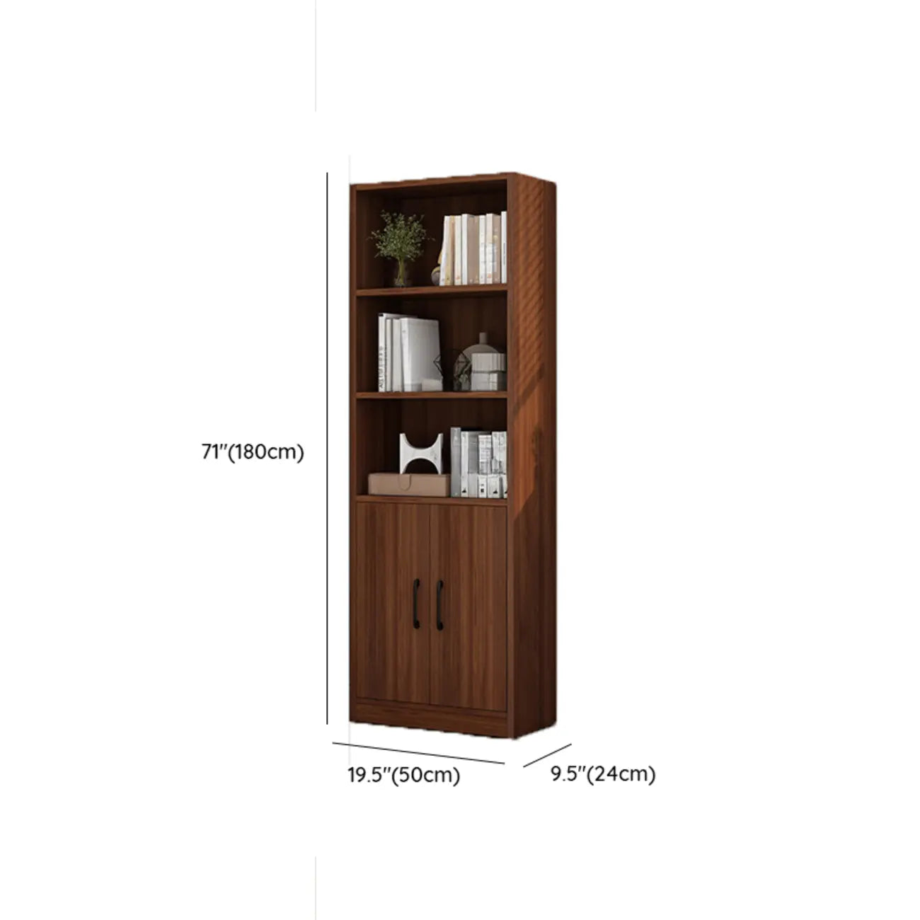 Classic Brown Wooden Vertical 3 Drawers Storage Bookcase