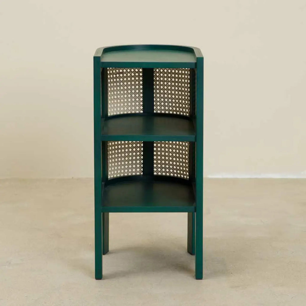 Small Natural Wood Rattan Panels End Table with Storage