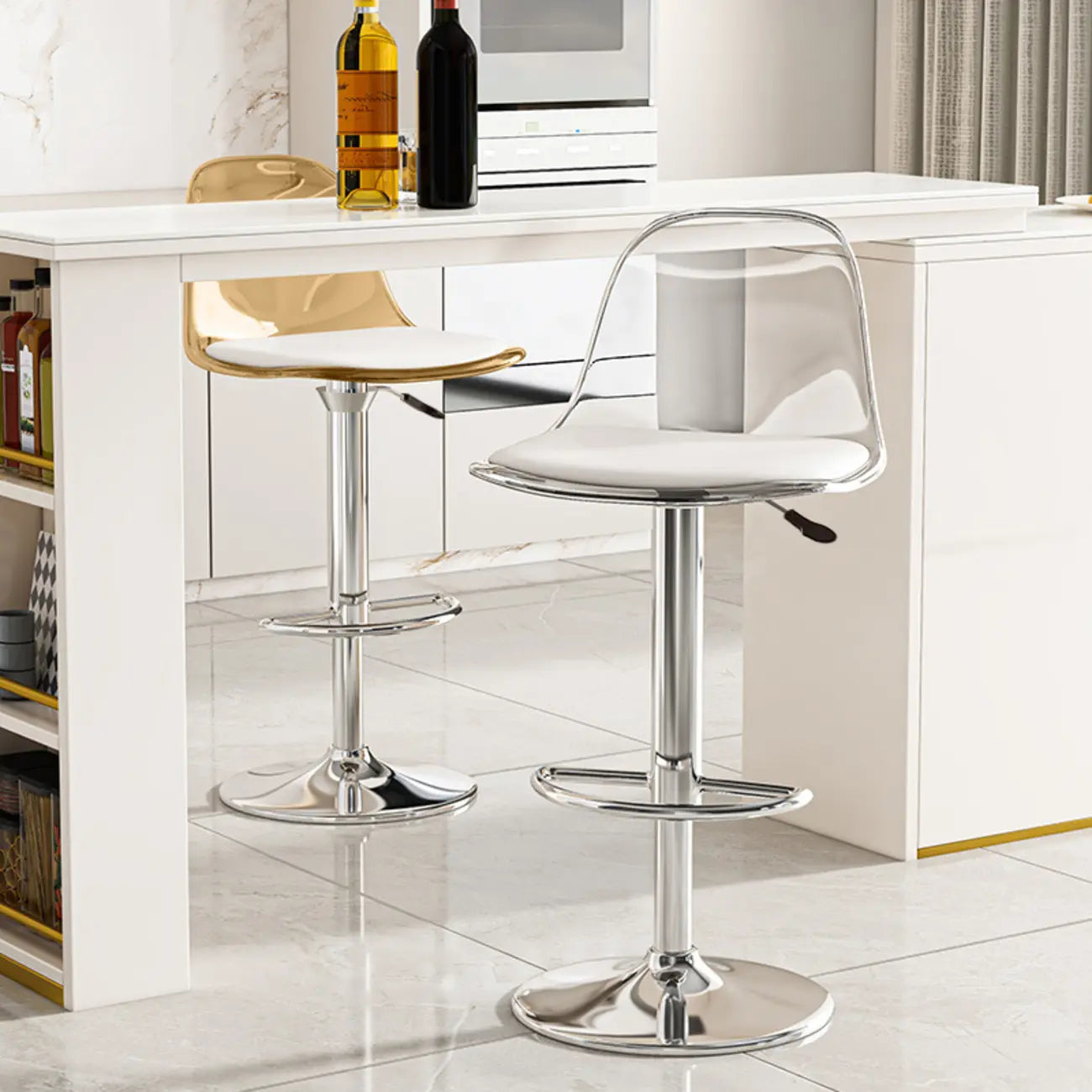 Transparent Acrylic Cushioned Swivel Adjustable Bar Stool