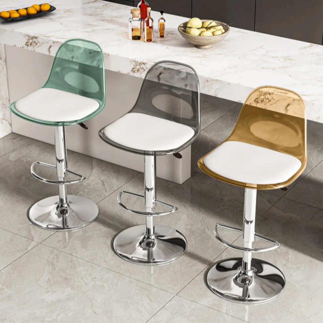 Transparent Acrylic Cushioned Swivel Adjustable Bar Stool