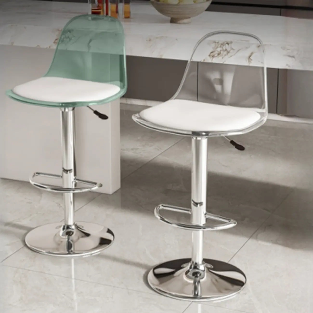 Transparent Acrylic Cushioned Swivel Adjustable Bar Stool
