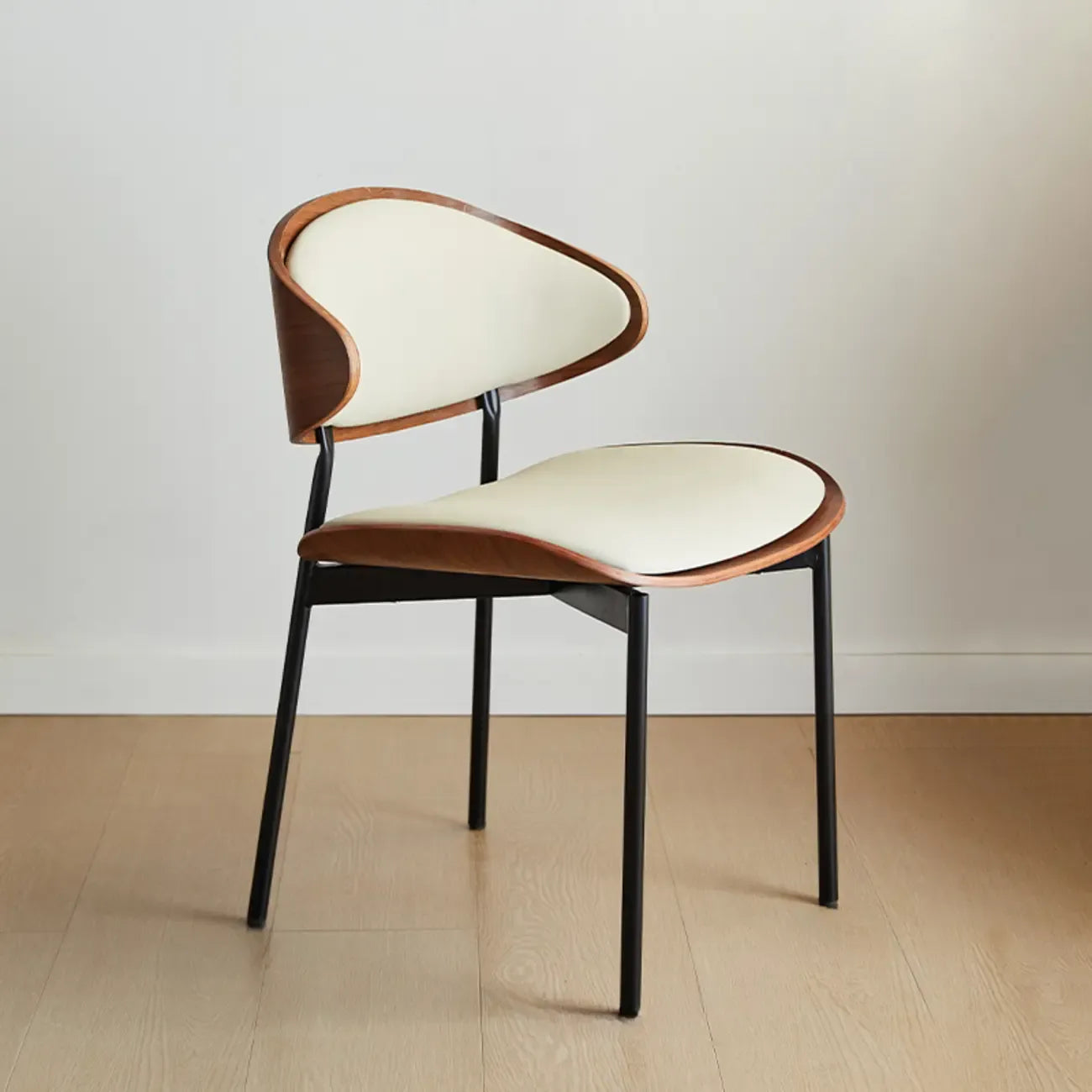 Black Leather Seat Curved Back Dining Chair