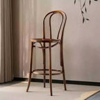 Walnut Beech Wood Leather Seat Bar Stools with Back