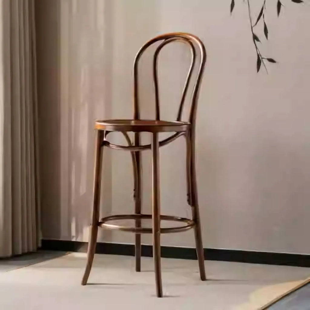 Walnut Beech Wood Leather Seat Bar Stools with Back