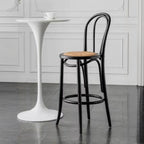 Walnut Beech Wood Leather Seat Bar Stools with Back