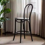 Walnut Beech Wood Leather Seat Bar Stools with Back