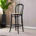 Walnut Beech Wood Leather Seat Bar Stools with Back