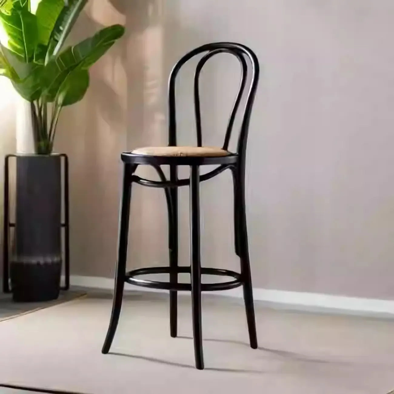 Walnut Beech Wood Leather Seat Bar Stools with Back