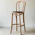 Walnut Beech Wood Leather Seat Bar Stools with Back