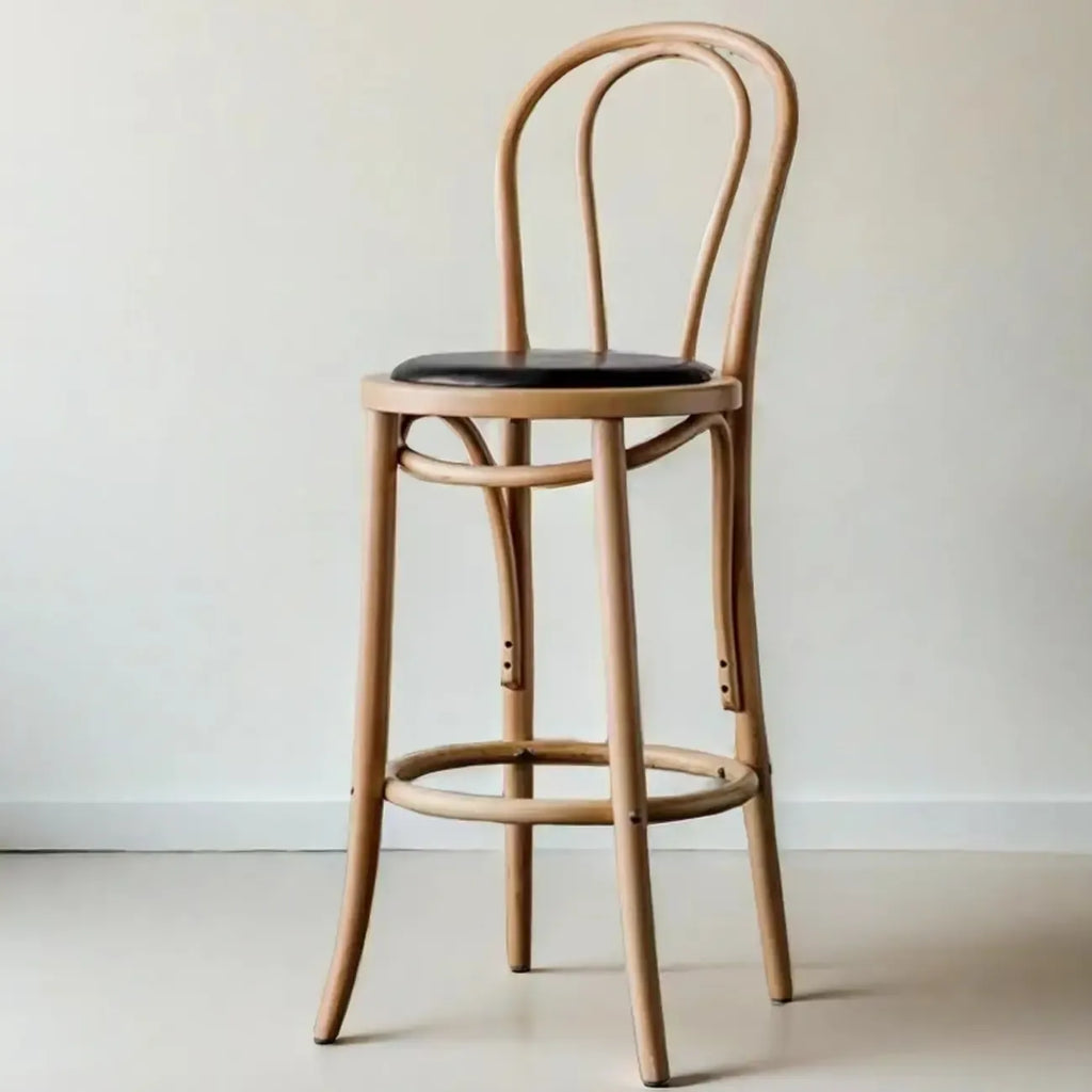 Walnut Beech Wood Leather Seat Bar Stools with Back