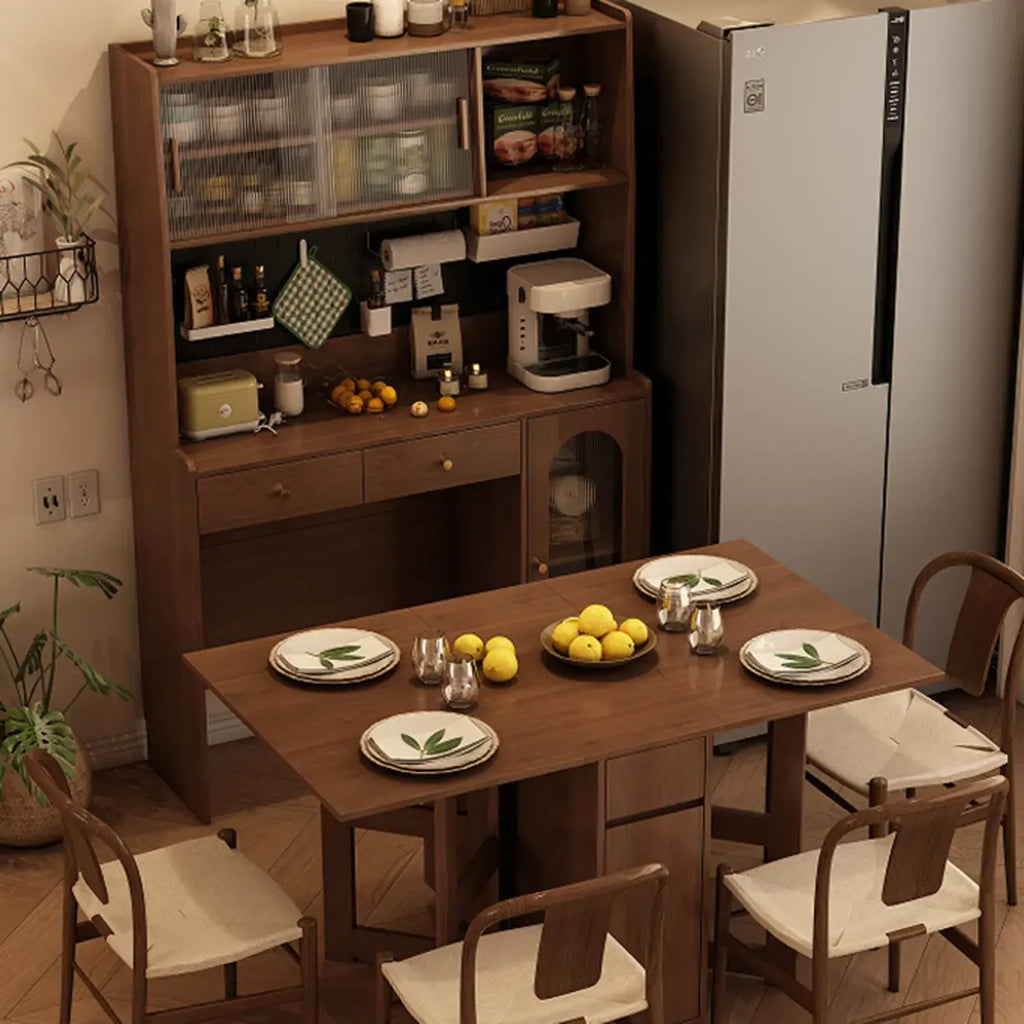 Space-Saving Brown 2-Drawer Wood Buffet Table Sliding Doors