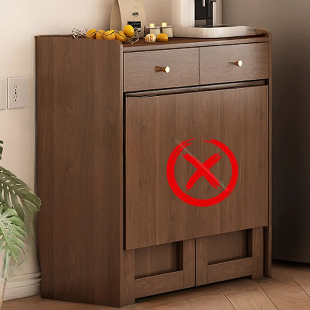 Space-Saving Brown 2-Drawer Wood Buffet Table Sliding Doors