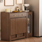 Space-Saving Brown 2-Drawer Wood Buffet Table Sliding Doors