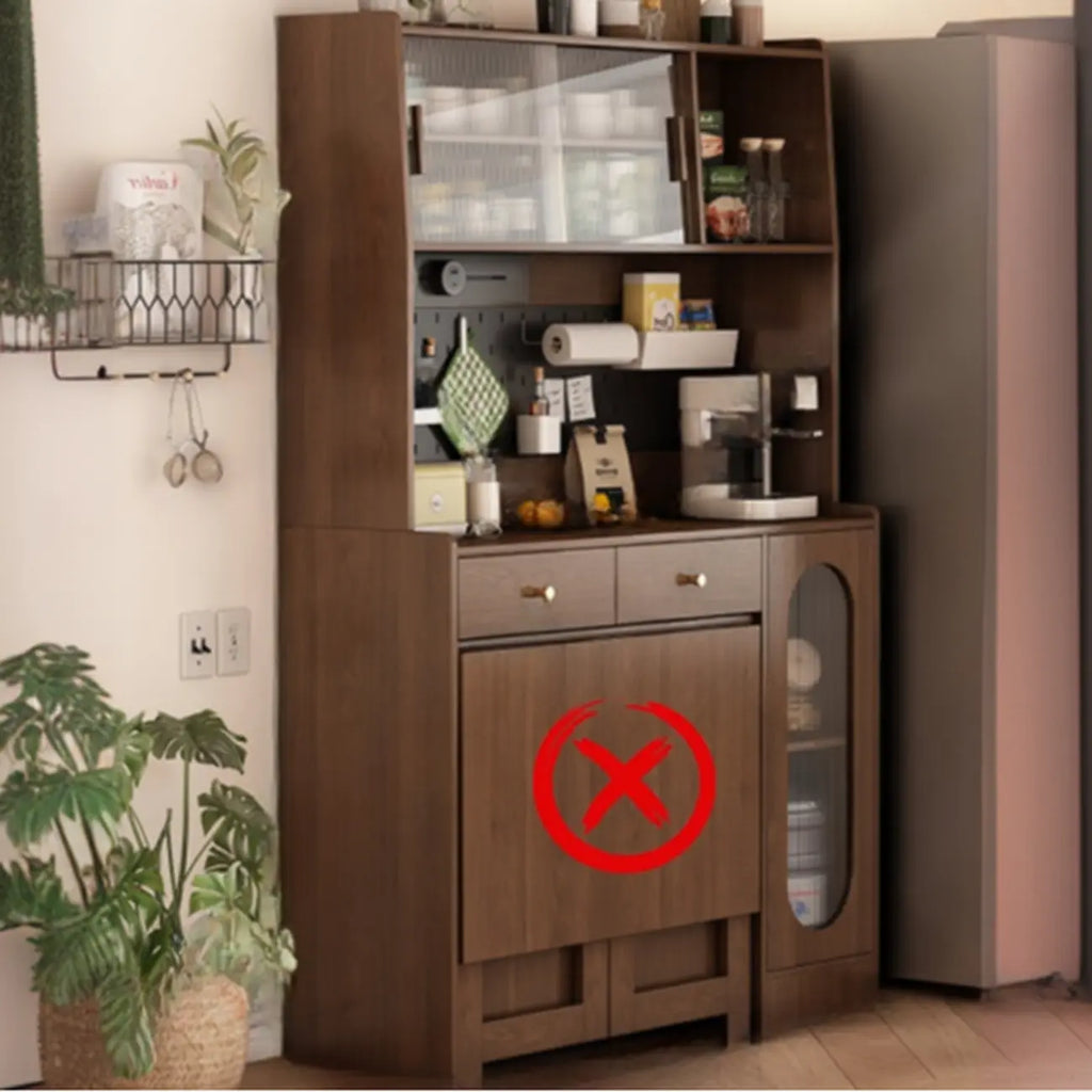 Space-Saving Brown 2-Drawer Wood Buffet Table Sliding Doors