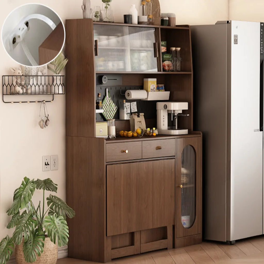 Space-Saving Brown 2-Drawer Wood Buffet Table Sliding Doors
