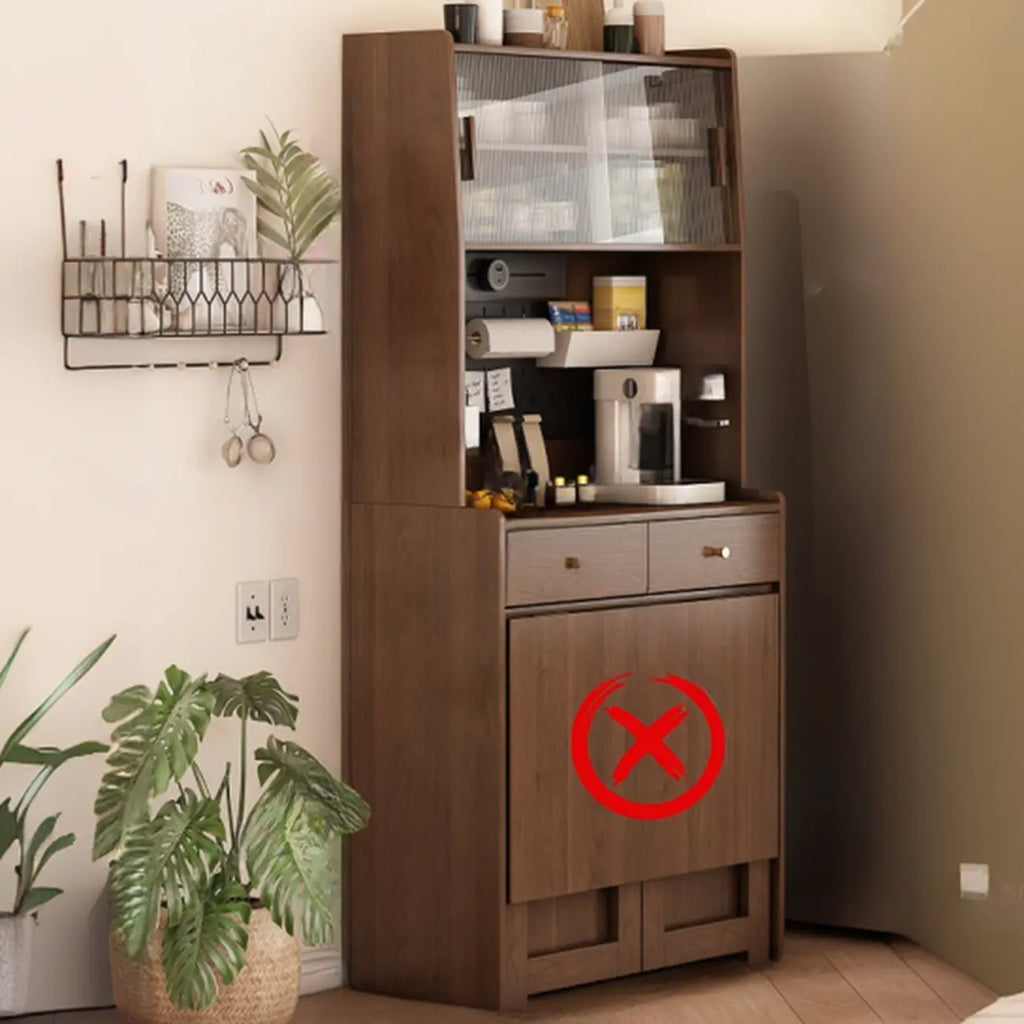 Space-Saving Brown 2-Drawer Wood Buffet Table Sliding Doors