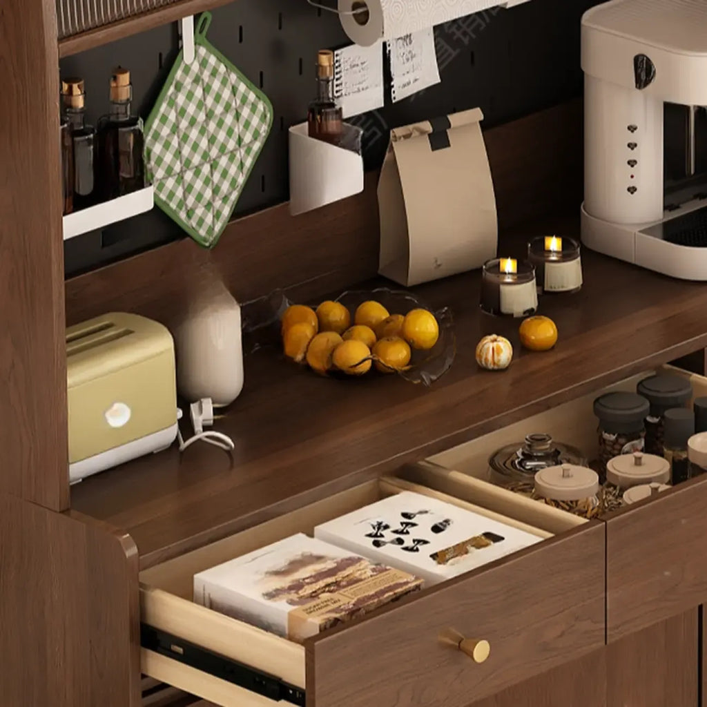 Space-Saving Brown 2-Drawer Wood Buffet Table Sliding Doors