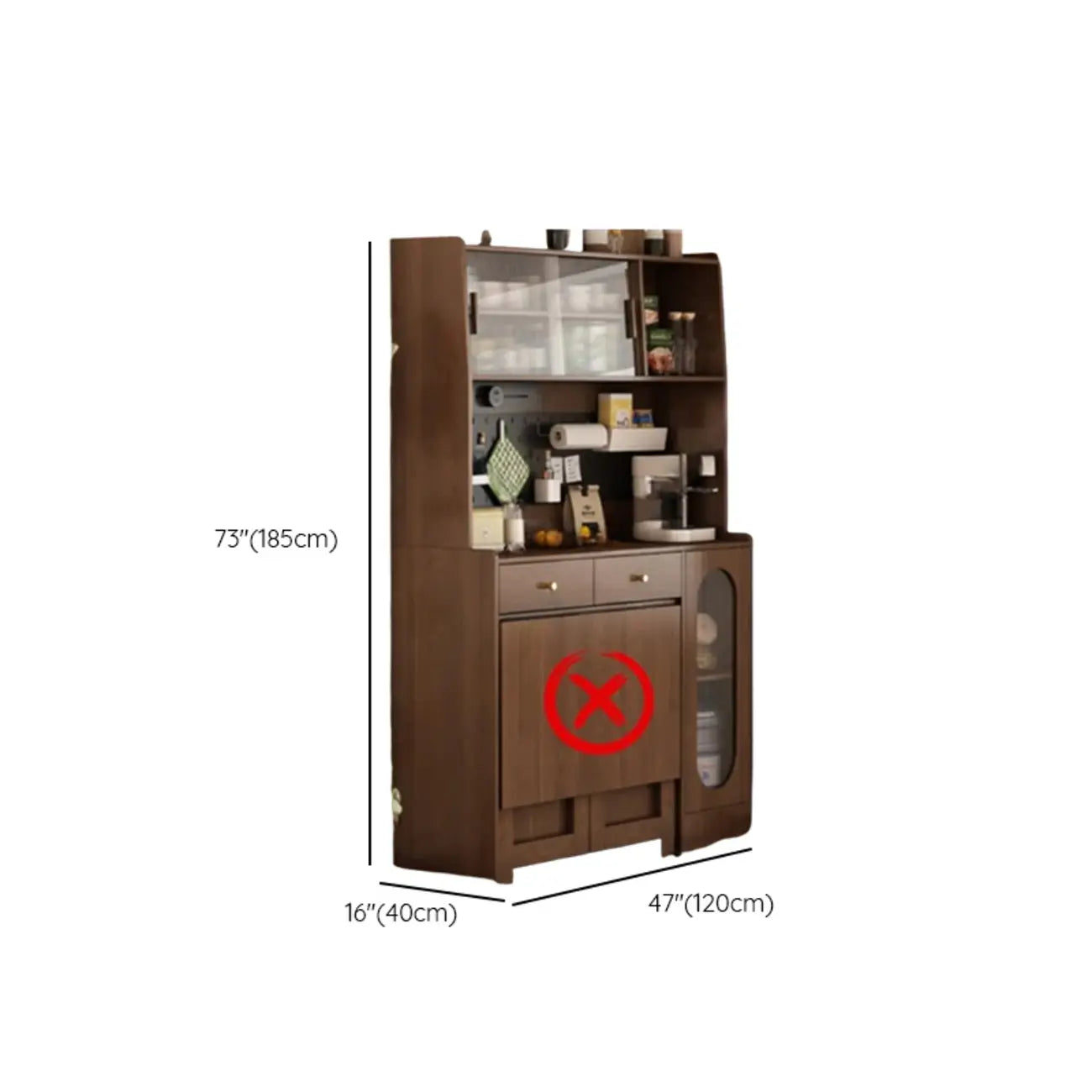 Space-Saving Brown 2-Drawer Wood Buffet Table Sliding Doors