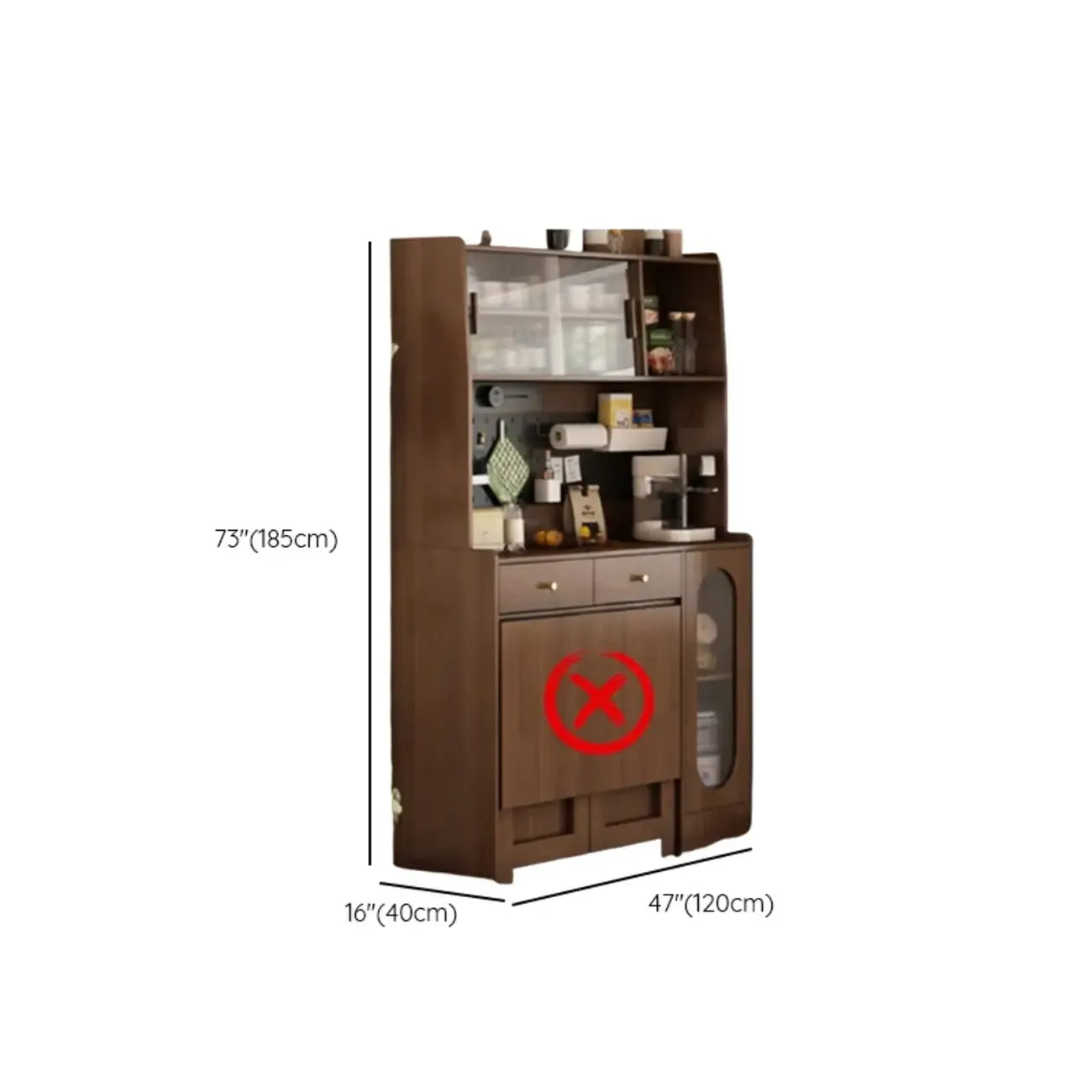 Space-Saving Brown 2-Drawer Wood Buffet Table Sliding Doors